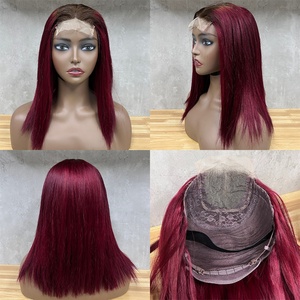 Perruque personnalisée couleur bordeaux ombré 4/99J, couleur vin 99J, tissage de cheveux humains lisses Fumi, extensions de cheveux avec closure en dentelle - Product Image 5