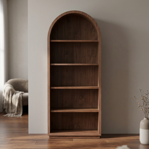 Estantería Moderna de Madera de Teca con Estantes Abiertos Geométricos y Diseño de Marco Redondeado - Product Image 2