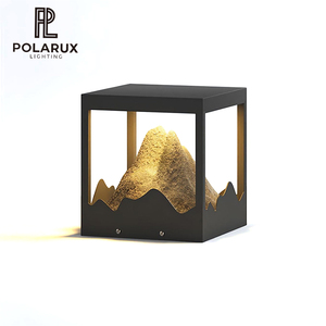 โคมไฟเสาสแตนเลสเรซิ่นสไตล์จีนเซนสำหรับประตูสวนวิลล่า โคมไฟตกแต่งสวนกลางแจ้ง โคมไฟโซลาร์กันน้ำ - Product Image 1