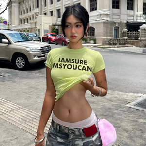 เสื้อยืดสีเขียวอะโวคาโดลำลองสำหรับผู้หญิง พิมพ์ลายตัวอักษร เนื้อผ้านุ่มสบาย เหมาะสำหรับฤดูร้อน - Product Image 4