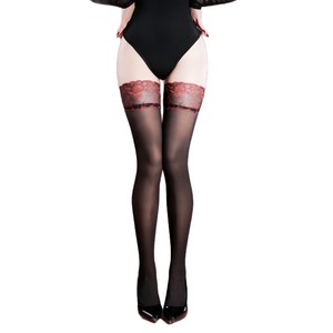 Lace Trimmed Thigh High Stockings Black Women Winter Warm Thermal Over The Knee With Silicone Anti Slip - Product Image 5