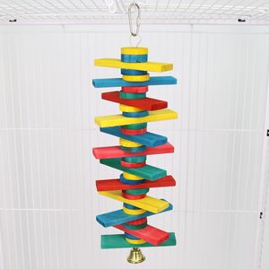 中大型鹦鹉鸟笼玩具配件七彩木头啃钟弦玩娱乐无聊浮雕鸟玩具 - Product Image 3