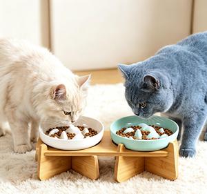 Raised Ceramic <b>Cat</b> Slow Feeding Bowl Elevated Luxury Pet <b>Feeder</b> Bowl Protect <b>Cat</b> Cervical Spine - Product Image 1