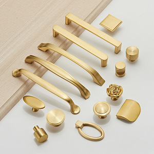 <strong>Matte</strong> Brushed Brass Cabinet Handles Solid Brass Pulls For Kitchen Cupboard Closet <strong>Drawer</strong> Modern Style Hardware - Product Image 3