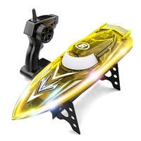 Flytec V666, Bote de Carreras RC de Alta Velocidad con Luces LED de 2.4GHz, Control Remoto de 80M, Lancha Rápida Recargable, Juguete Acuático para Piscina o Lago