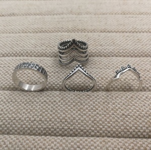 定制高品质女式925纯银波西米亚戒指仿古泰国银铑1套4件时尚饰品 - Product Image 2