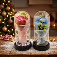 Dôme en verre avec fleurs artificielles pour la décoration de mariage et la décoration de la maison avec lumière LED
