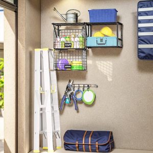 Heavy-Duty Garage Wall <strong>Shelving</strong> with Wire Baskets and Hooks Wall-Mounted <strong>Garden</strong> Tool Storage Home Organization Storage Racks - Product Image 4
