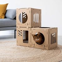 Maison pour chat en carton DIY, tour de jeu configurable en carton ondulé, condo pour petits chats, chatons, lapins, 3 cubes