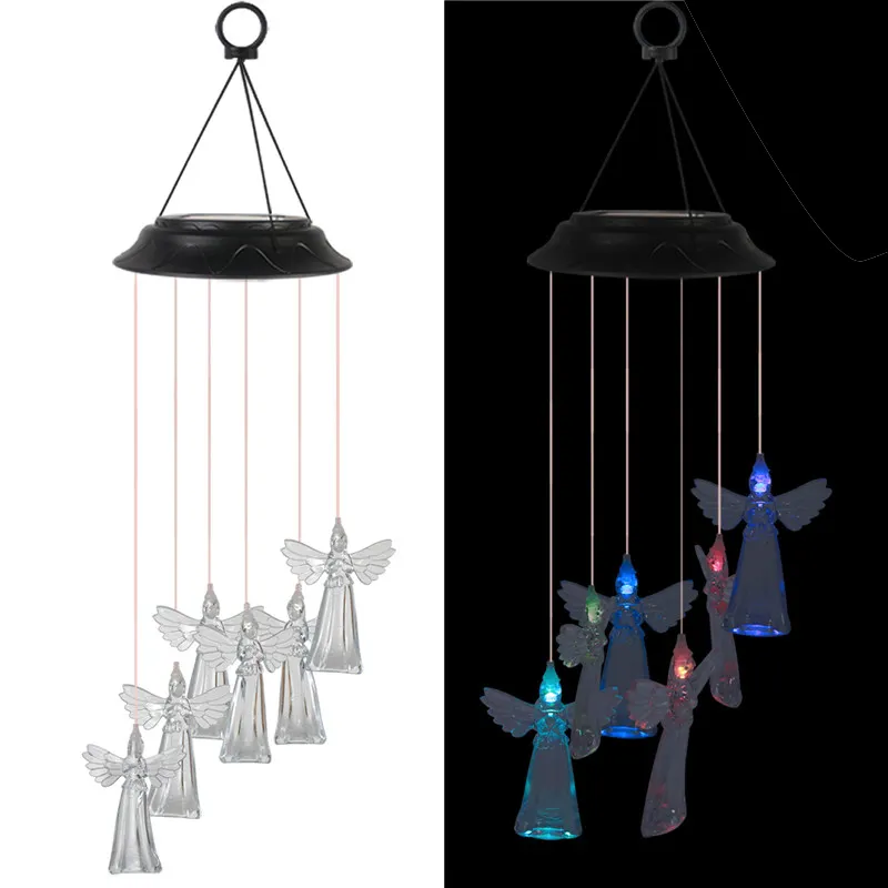 Aolaigle Angel Solar Wind Chimes,Decor Unique Gifts Memorial Sympathy Wind Chimes Led Lights Waterproof Angel Hanging Decorative