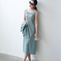 Robe plissée Miyake haut de gamme, nouvelle collection été 2026, confortable, décontractée, élégante, sans manches, en polyester, coupe trapèze, pour le quotidien