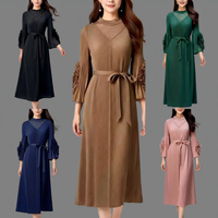 Robe plissée unie haut de gamme à manches longues pour soirée, coupe ample et décontractée, taille unique, vente en gros pour boutiques