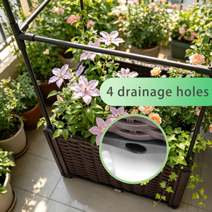 16*16*72 Inches Easy Assembly Self-Watering Elevated Garden Raised Bed <b>Plastic</b> Rattan <b>Planter</b> Box with PE-Coated Metal Trellis - Product Image 5