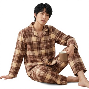 Conjunto de Pijama de Franela de Lujo para Hombre, Ropa de Dormir Informal con Estampado, Corte Holgado, Patrones Clásicos, Suave, Talla Grande, Térmico, 100% Algodón - Product Image 1