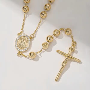 Joyería Religiosa, Collar con Colgante <span class=keywords><strong>de</strong></span> Circonia <span class=keywords><strong>de</strong></span> la Virgen <span class=keywords><strong>de</strong></span> San <span class=keywords><strong>Juan</strong></span> <span class=keywords><strong>de</strong></span> los Lagos, Collar con Cruz <span class=keywords><strong>de</strong></span> Rosario Chapado en Oro <span class=keywords><strong>de</strong></span> 14k <span class=keywords><strong>de</strong></span> San <span class=keywords><strong>Juan</strong></span> - Product Image 5