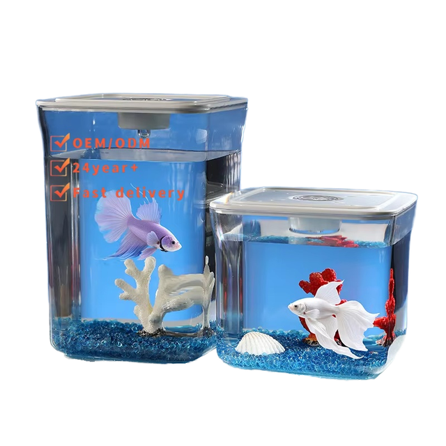 Gallon Clear Acrylic LED Light Desktop Aquarium Kit Square Aquarium Cover Plants Decor for Living
