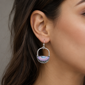Orecchini Pendenti Vintage con Pietra Viola, Tono Argento Anticato, per Donne - Product Image 2