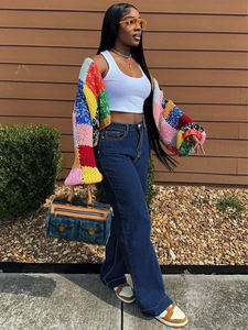 中国厂家直销加大码高腰黑色直弹力宽腿全长牛仔休闲女士裤 - Product Image 6