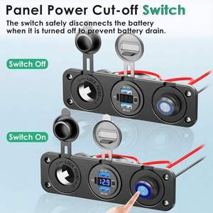 4 1 kép QC3.0 + PD USB Car Charger Adapter 54W ABS/PC Bảng điều chỉnh không thấm nước ON-OFF chuyển đổi DC vôn kế 12-24V sạc cổng 3 thiết bị - Product Image 6