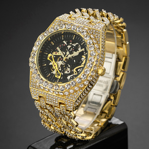 Luxury Cuban Link Chain <b>Skeleton</b> Mechanical <b>Automatic</b> <b>Watch</b> Gold Hip Hop Diamond Iced Out <b>Watches</b> Men Wrist - Product Image 3