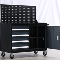 Armoire de rangement d'outils en fer robuste personnalisable OEM, chariot à outils d'atelier/garage avec roulettes en polyuréthane de 4 pouces, tiroirs mobiles et porte
