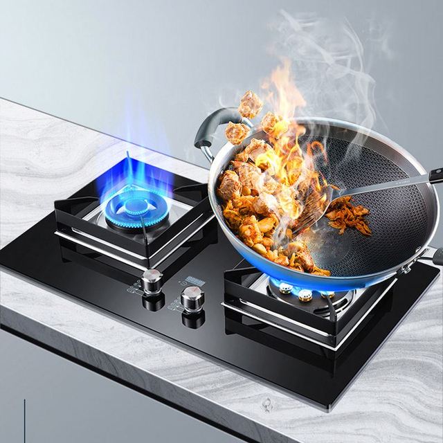 Modern Built-in 2 Burner Gas Cooktop Tempered Glass Stainless Steel Frame Household Kitchen Gas Stove for Home Cooking