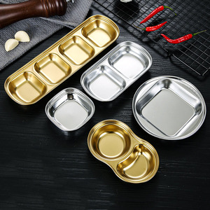 Edelstahl Sauce Dish Spice Plates Soßen boote Vorspeise Serviert ablett Rechteck Geteiltes Öl Spice Dipping <span class=keywords><strong>Tray</strong></span> Kleine Schale - Product Image 2