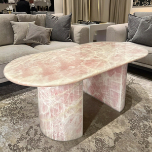 <span class=keywords><strong>Table</strong></span> de salle à manger en marbre rose translucide clair Sem-Precious Onyx <span class=keywords><strong>Table</strong></span> de salle à manger en marbre de luxe - Product Image 1