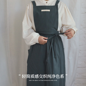 Solid Color Pleated <b>Apron</b> All Cotton Breathable Durable Cooking Wear For Women Daily Use - Product Image 4