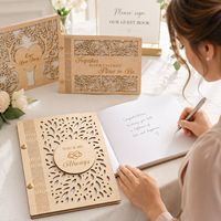 Livre d'or de mariage en bois style forêt, avec couverture en forme d'arbre découpée au laser, album de signatures à feuilles mobiles détachables, décoration de célébration