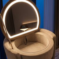 Coiffeuse minimaliste italienne en tissu avec armoire à bijoux pliable, miroir LED 3 couleurs, fixation murale pour chambre à coucher