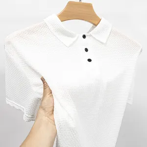 맞춤형 여름 럭셔리 남성 중공 반팔 폴로 셔츠 아이스 실크 통기성 비즈니스 패션 티셔츠 공급 업체
