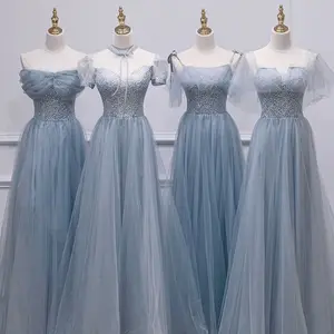 S0279G 2024 חדש נמכר חם אפור-כחול אלמוות חתונה אחיות קבוצת מארח סיום שמלות ערב אלגנטיות