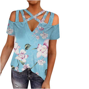 เสื้อเบลาส์แขนสั้นมีสายไขว้สีดำเข้ารูปสำหรับผู้หญิงเสื้อยืดโชว์เรือนร่างเด็กผู้หญิงสุดฮอต - Product Image 3