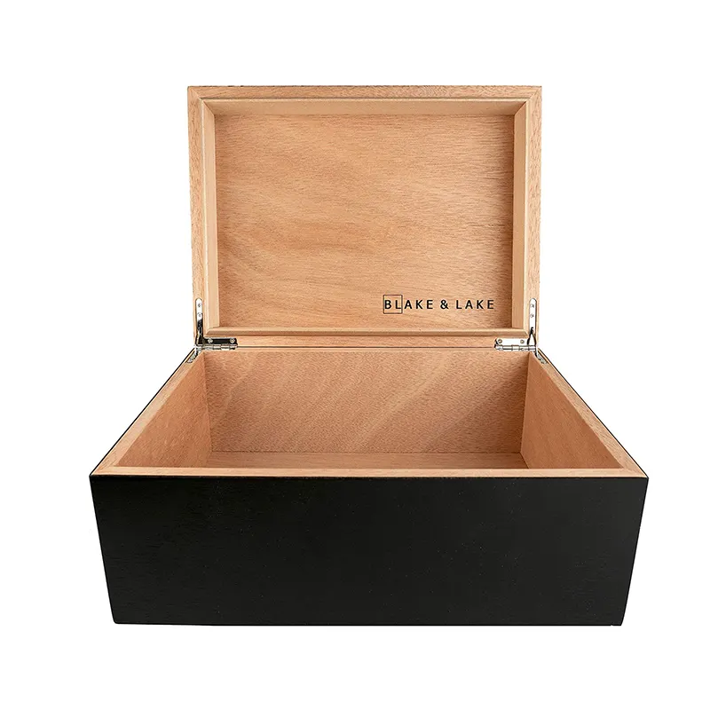 큰 나무 상자 힌지 뚜껑 보관함 블랙 보관함 장식 상자