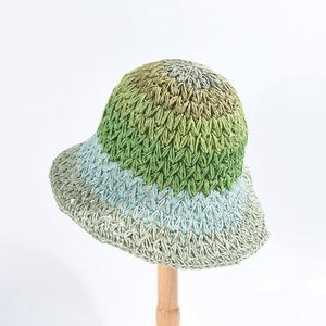 Nouveau Chapeau Bob en Paille Crocheté à la Main pour Femme, Couleurs Dégradées Arc-en-ciel, Collection Été 2025 - Product Image 6