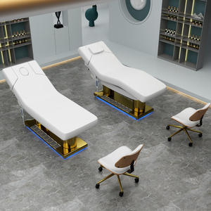 Gold Stainless Steel Double Column with Foot Control 3 Motor Electric <b>Foldable</b> Beauty Massage <b>Table</b> for Hotel & School Use - Product Image 3
