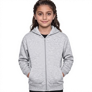 Sweat-shirt à capuche zippé gris clair unisexe pour enfants, sweat-shirt en polaire à manches longues avec poches, sweat-shirt à capuche zippé bleu clair à manches longues pour filles - Product Image 1