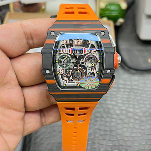 High-quality Tonneau Automatic Chronograph Men's <b>Watch</b> Featuring Carbon Fiber case 40mm Hollow Dial Rubber Strap Mechanical - Product Image 6