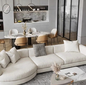 Canapé modulaire de luxe moderne haut de gamme avec chaise longue incurvée, meubles de salon rembourrés en tissu de qualité supérieure - Product Image 1