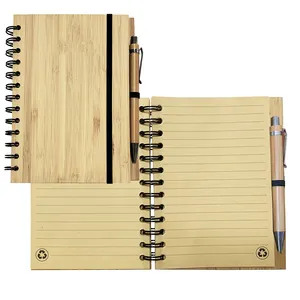 Eco Friendly Custom A5 Spiral Binding Wooden Notebook with Pen