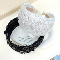 Nouvel été noir et blanc grand Sequin bandeau à bords larges bandeau doux et Simple fille accessoire de cheveux exquis