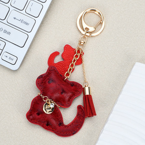 Porte-clés créatif coloré en forme de chaton de dessin animé, pendentif de sac en cuir <span class=keywords><strong>Maneki</strong></span> <span class=keywords><strong>Neko</strong></span>, porte-clés cadeau pour clés de voiture - Product Image 6