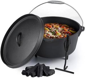 <span class=keywords><strong>Debien</strong></span> – Cocotte en fonte pré-culottée à prix abordable, avec trois pieds et couvercle, pour camping, cuisson multifonctionnelle sur gaz et induction - Product Image 5