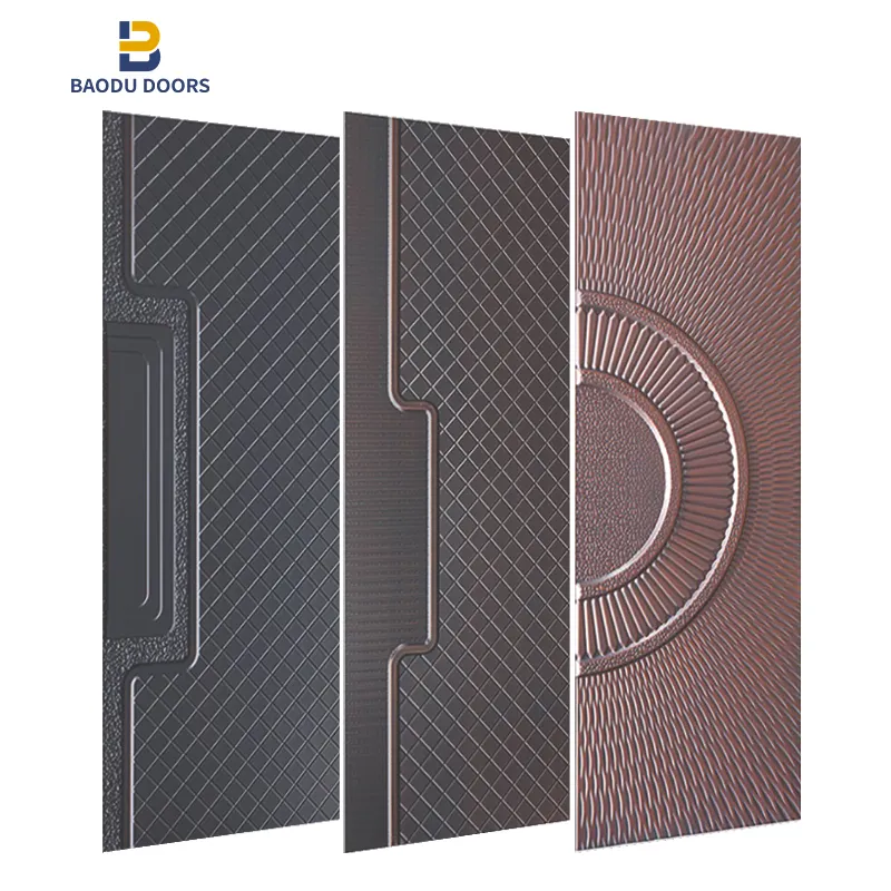 Baodu Good Quality Latest Modern Design Security Steel Door Skin fireproof pressed panel Cast Aluminum Skin