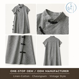 <strong>Chinese</strong> Style Cotton Linen <strong>Dress</strong> <strong>Women</strong> Summer Qipao Collar <strong>Dress</strong> with Frog Buttons Loose Fit Plaid Modified Cheongsam - Product Image 2