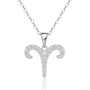 Collar <span class=keywords><strong>de</strong></span> Plata <span class=keywords><strong>de</strong></span> Ley S925 con Signo Zodiacal <span class=keywords><strong>Aries</strong></span>, Chapado en Rodio, con Colgante <span class=keywords><strong>de</strong></span> Moissanita con Símbolo <span class=keywords><strong>de</strong></span> Carnero, Delicado y Elegante, Ideal para Regalo - Product Image 1