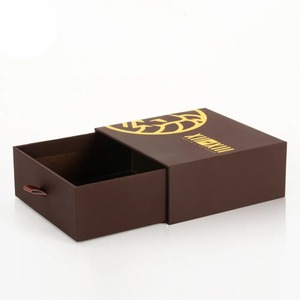 Slide Out <b>Drawer</b> Gift Box Hot Stamping Logo Rigid Cardboard Jewelry Packaging Box with Leather <b>Pull</b> Tab - Product Image 1