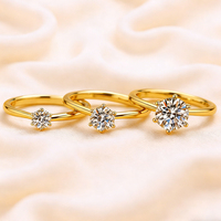 Grosir aksesori perhiasan terbuka dapat disesuaikan cincin moissanite mode cakar enam lapis emas 18K perak 925 untuk wanita