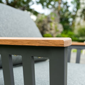 طقم أريكة خارجية عصرية ومريحة من الألومنيوم مع مساند ذراع خشبية، مقعد فردي/مزدوج/ثلاثي، أثاث للفناء وغرفة المعيشة والفنادق - Product Image 4